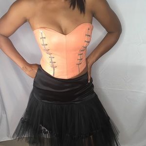 Heart Shaped Peach Leather Cropped Bustier